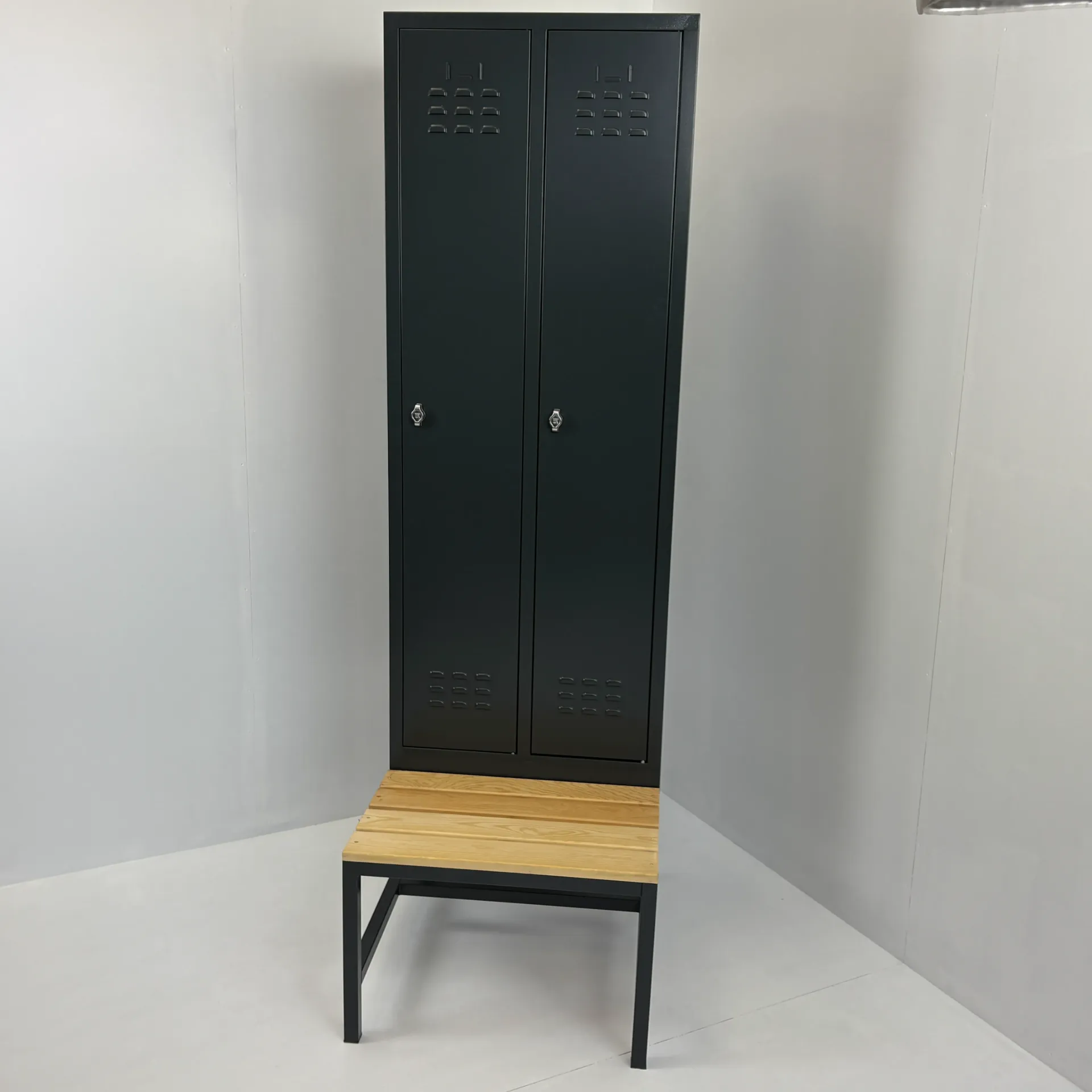 [113121] Locker tweedeurs met zitbank 61x40+40x160+40cm Antracietgrijs
