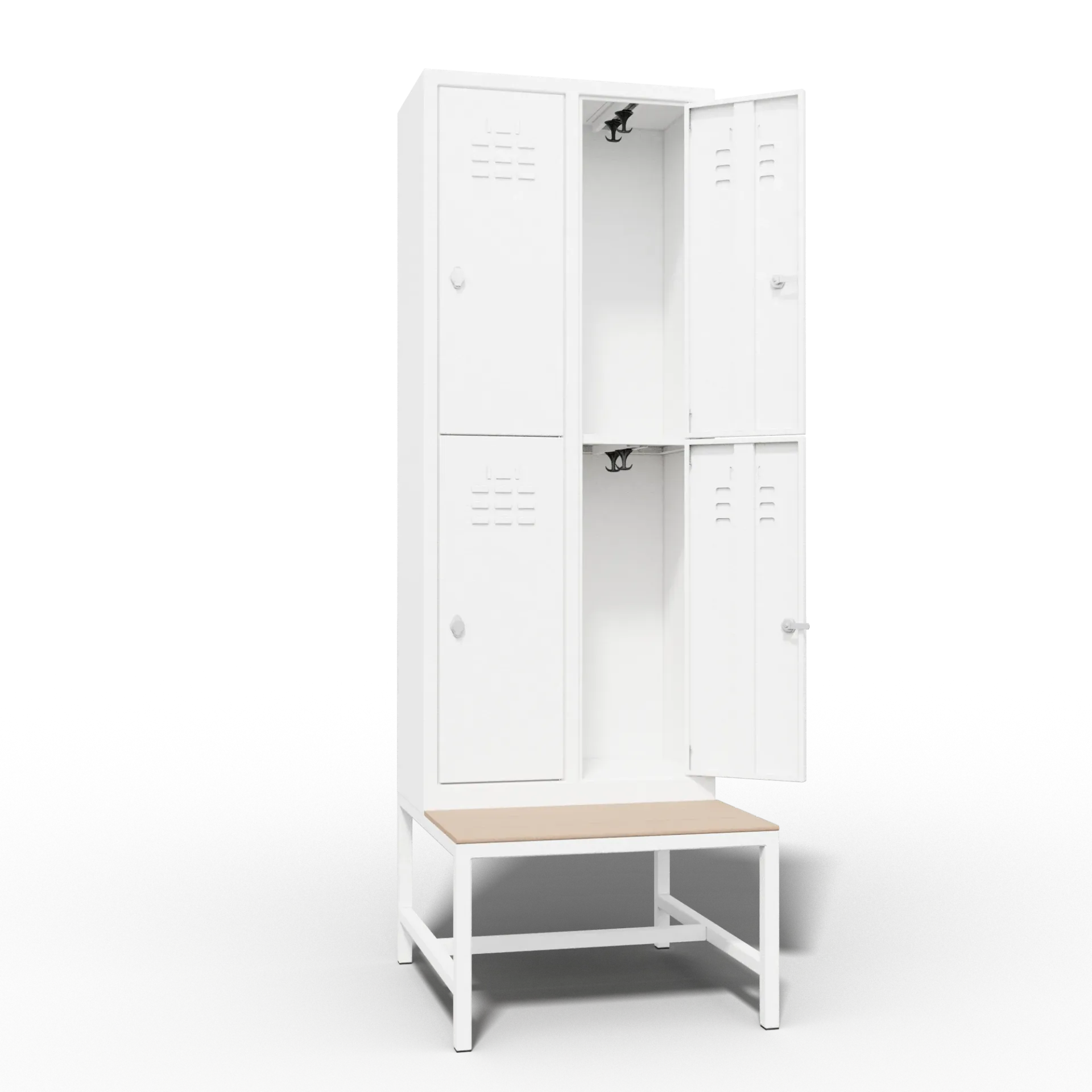 Locker vierdeurs met zitbank 66x37+37x160+40cm